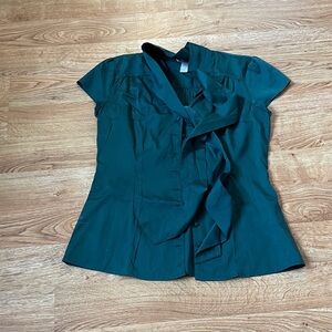 Vintage Banana Republic Teal Ruffle Tie Short Sleeve Blouse